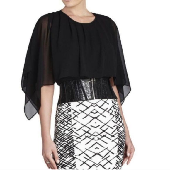 BCBG MaxAzria capelet black blouse sheer cape sleeves S - Picture 4 of 8